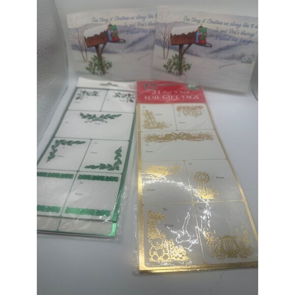 Vintage Christmas Foil Gift Tags & Greeting Cards Set - Picture 1 of 5